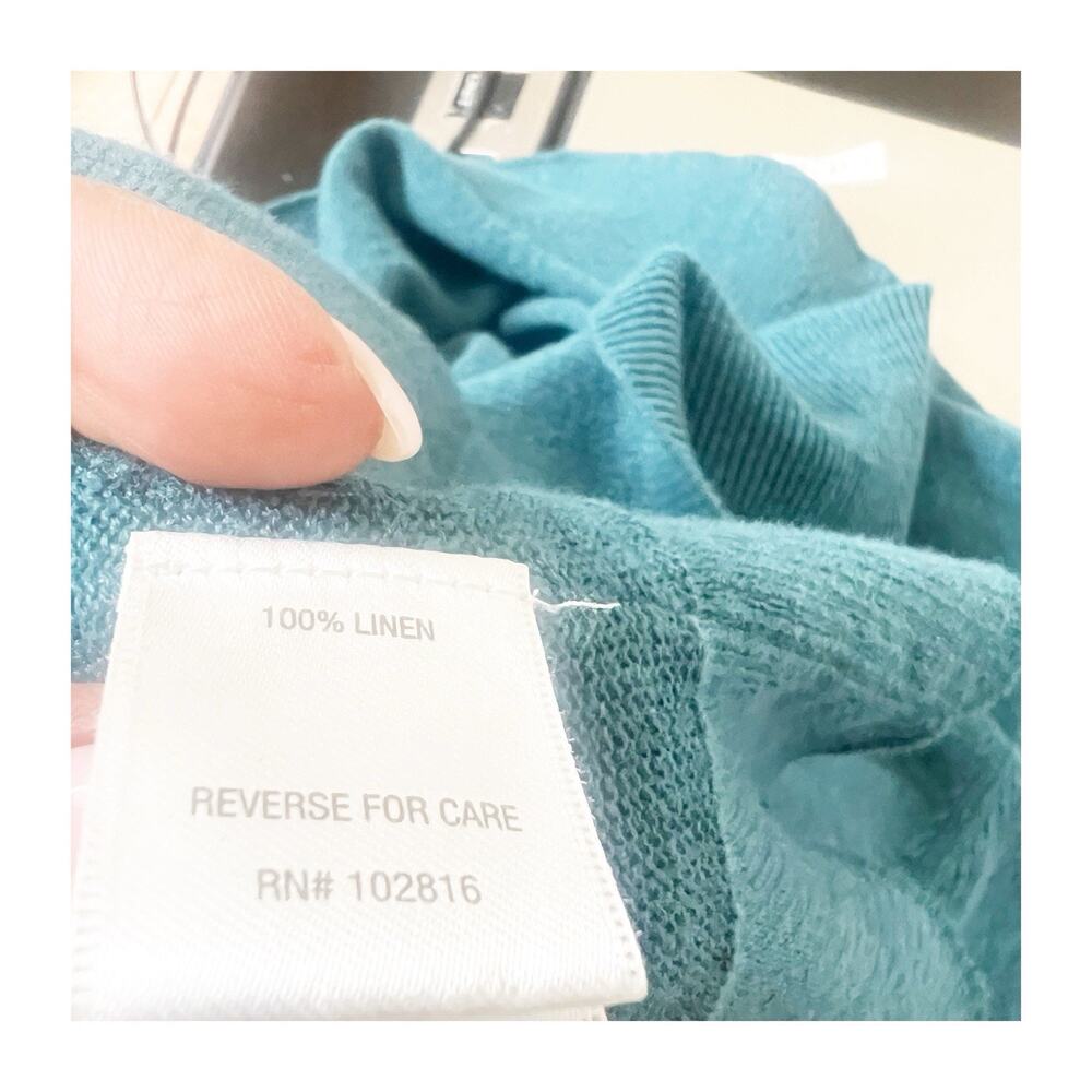 Garnet Hill Easy Linen Drape Front Cardigan Sweater Size Large Teal Blue - Picture 6 of 11